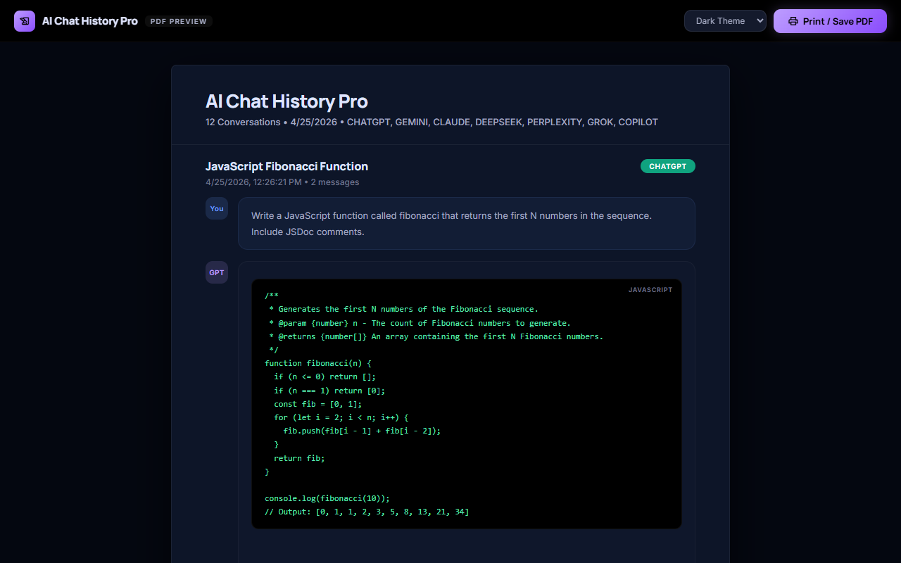 Be Mimos AI conversation export interface